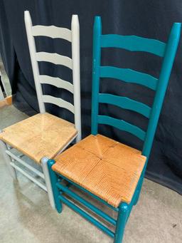 Two, Painted Ladder Back, Rush Bottom Chairs