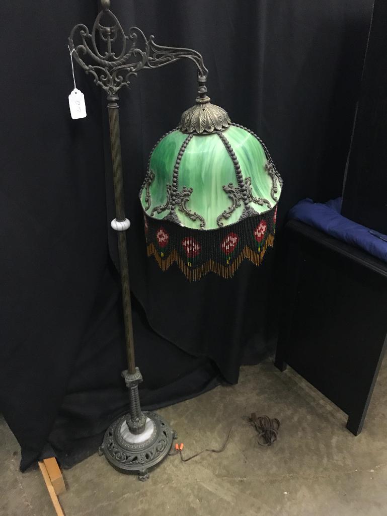 Metal Floor Lamp with Antique Stand and Reproduction Shade and Bracket for Shade