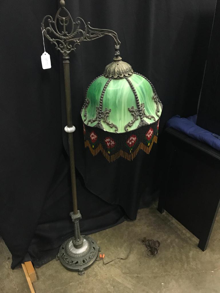 Metal Floor Lamp with Antique Stand and Reproduction Shade and Bracket for Shade