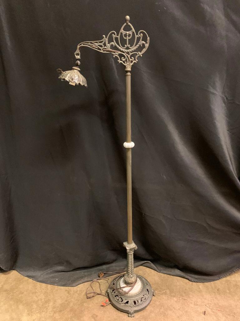 Metal Floor Lamp with Antique Stand and Reproduction Shade and Bracket for Shade