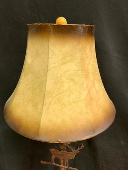 Metal Floor Lamp with Metal, Deer Accent and Fo-Leather Shade