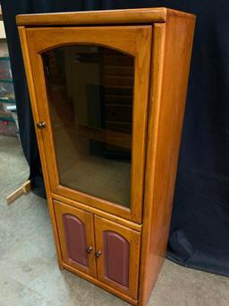 Oak Stereo Cabinet with Maroon Color Accetns