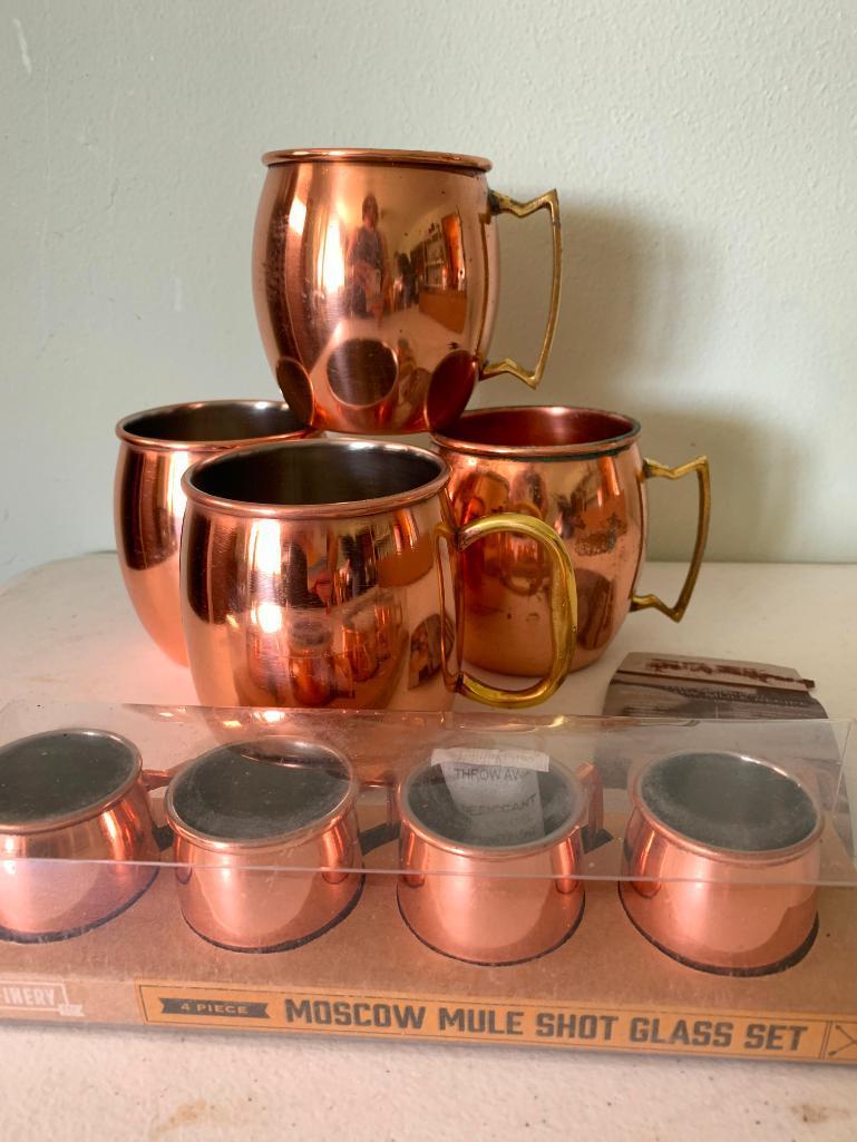 Moscow Mule Copper Mugs and Set of Shot Glasses