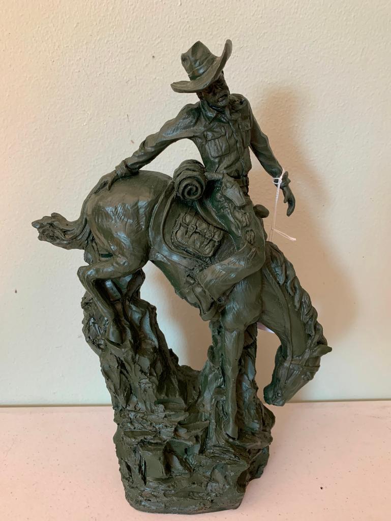 Contemporary, Resin Western, Decorative, Cowboy on Horse Statue/Figurine