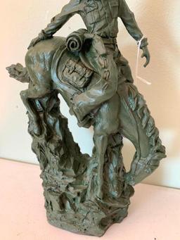 Contemporary, Resin Western, Decorative, Cowboy on Horse Statue/Figurine