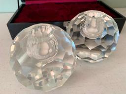 Interesting Pair of Glass Candle Holders in a Velvet Lined Case