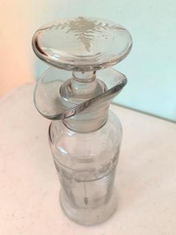 Etched Vinager Oil Bottle with Glass Stopper