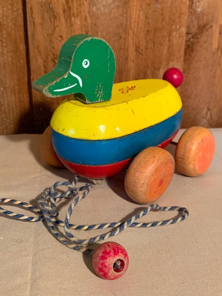 Vintage, Wood Pull Duck by Sifo, 5" Tall