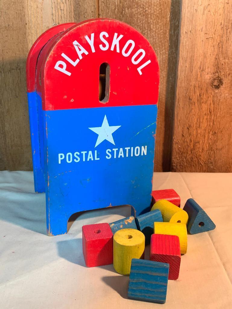 Vintage, Wood Playschool, Postal Station Mail Box,11" Tall