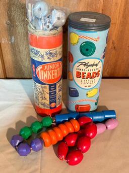 Playschool Jumbo-Assorted Beads and Set of Junior Tinker Toys in Original Tubes