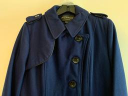 Centigrade, Wool Blend Military Coat, with Faux Leather Trim, Sapphire Color, Size Small Coat