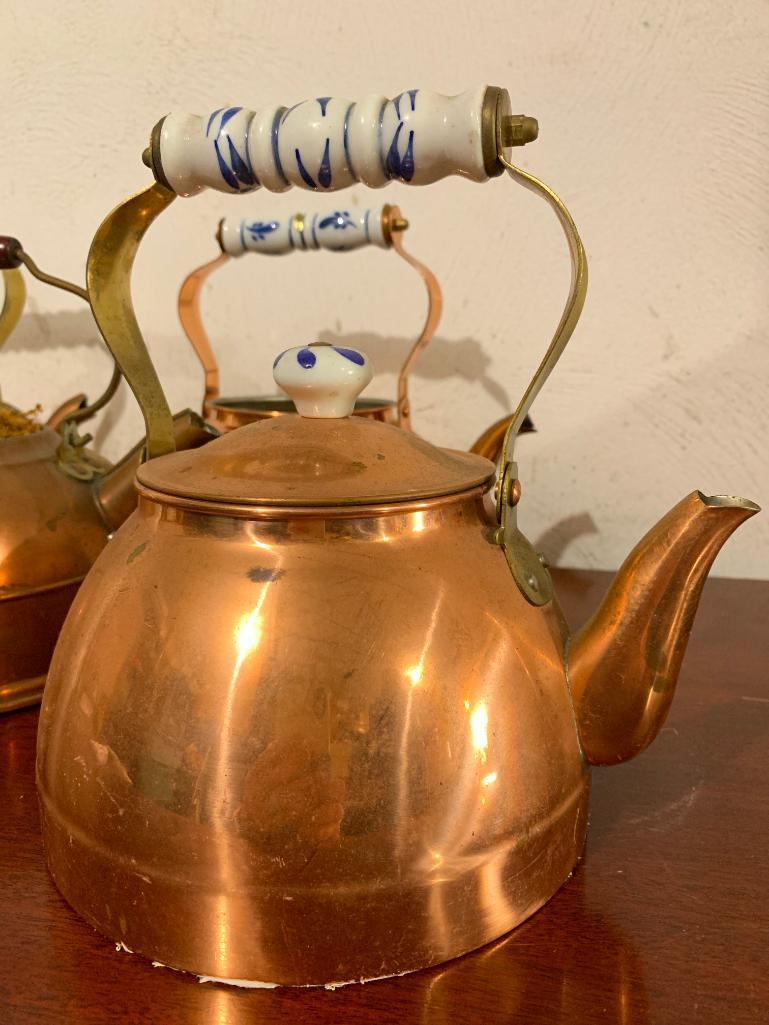 4 Copper Tea Pots as Pictured