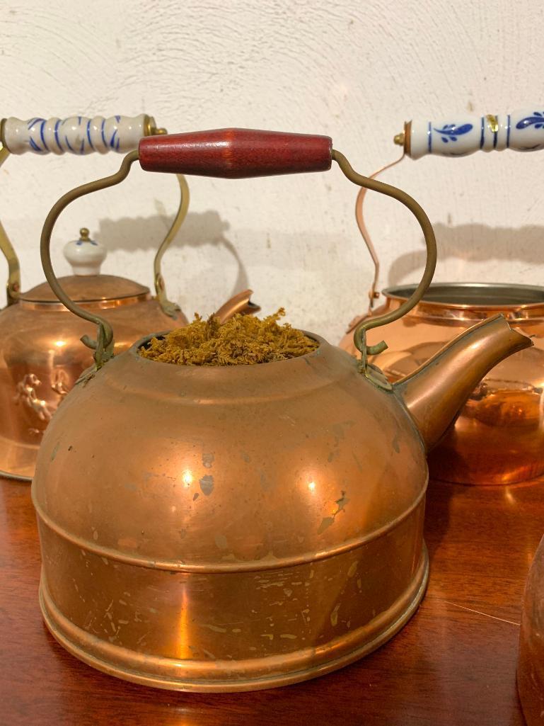 4 Copper Tea Pots as Pictured