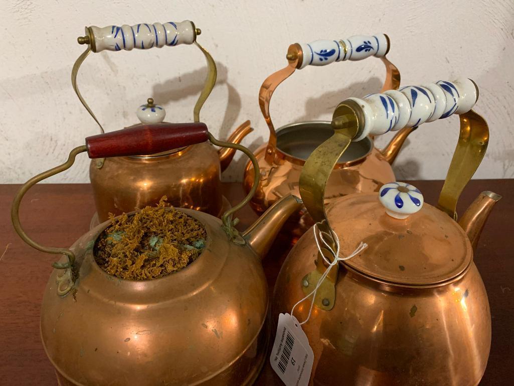 4 Copper Tea Pots as Pictured