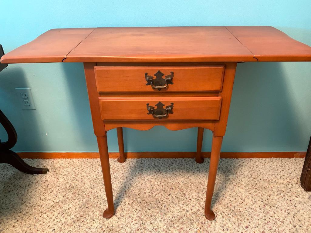 Wood, Double Drop Leaf Stand with Two Drawers