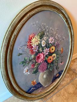 Hand Painted, M. Arnold, Round, Oil on Board, Still Life Painting