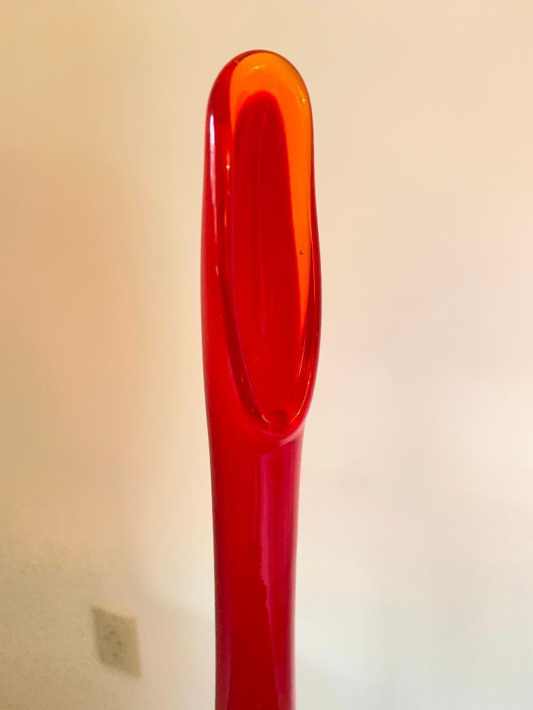 Fluted, Red Glass Bud Vase, 12" Tall