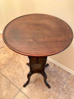 Round Top, Antique, Solid Mahogany Table with Two Small Drawers