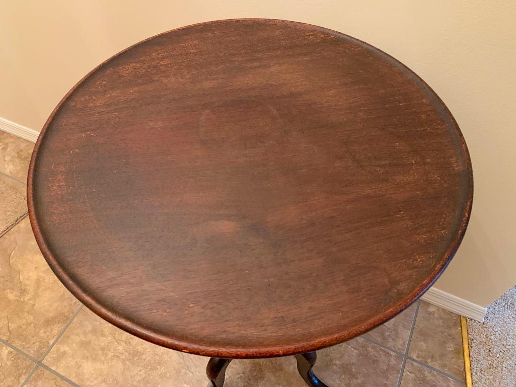 Round Top, Antique, Solid Mahogany Table with Two Small Drawers