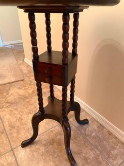 Round Top, Antique, Solid Mahogany Table with Two Small Drawers