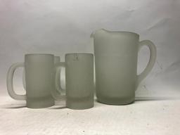 Frosted Glass Pitcher and Mugs