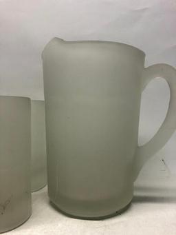 Frosted Glass Pitcher and Mugs