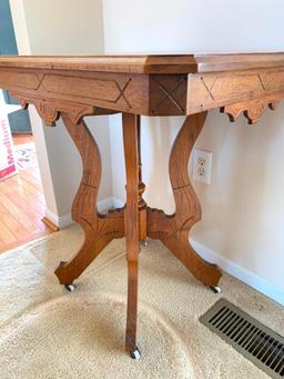 Antique Lamp Table with Porcelain Casters