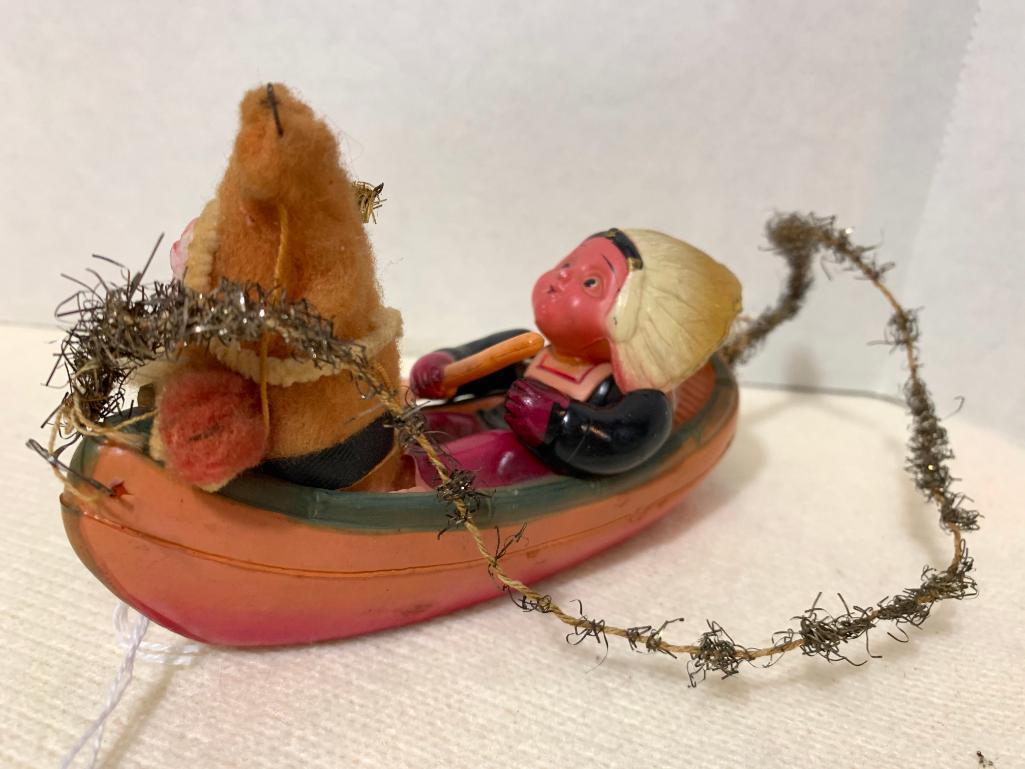 Vintage Indian and Woodsman in a Canoe Ornament