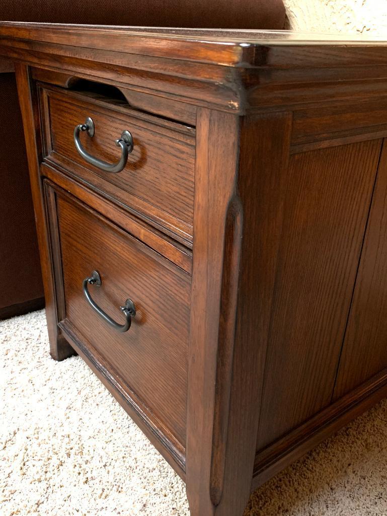 Oak Finish Lamp Table with Sliding Drawer