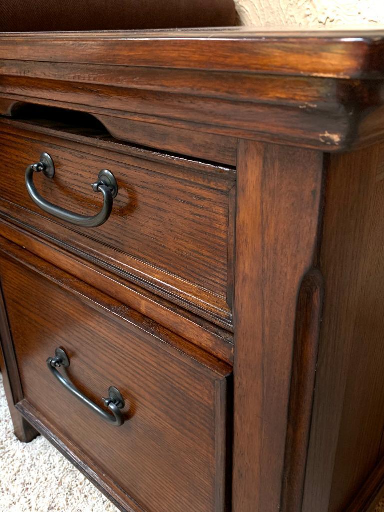 Oak Finish Lamp Table with Sliding Drawer