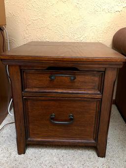 Oak Finish Lamp Table with Sliding Drawer