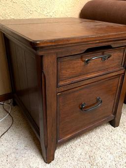 Oak Finish Lamp Table with Sliding Drawer