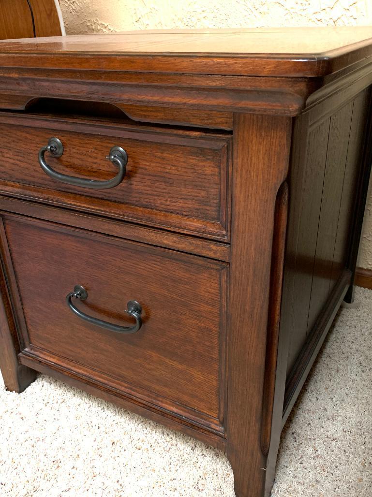 Oak Finish Lamp Table with Sliding Drawer