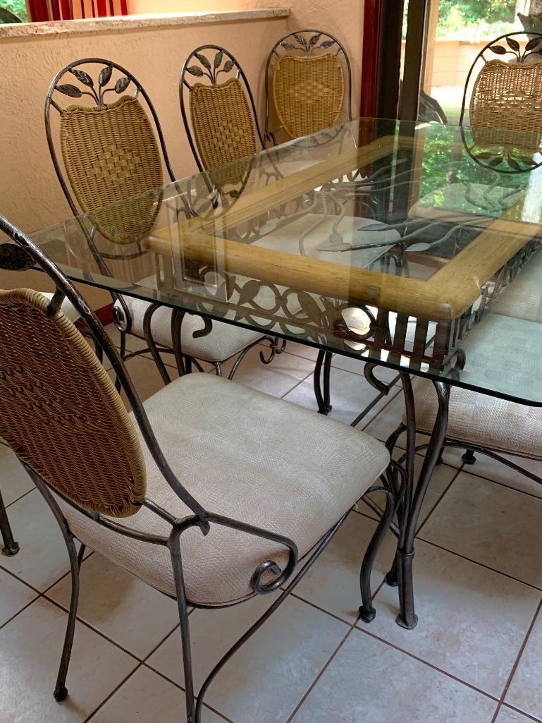 Glass top and Wrought Iron Table and 8 Chairs