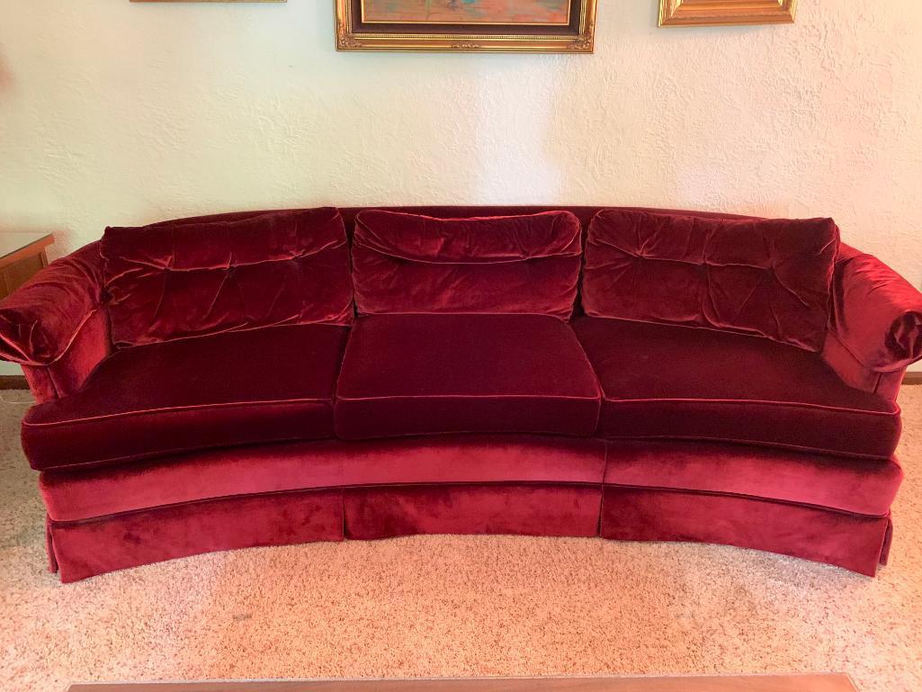 Henredon, Red, Crushed Velvet Sofa