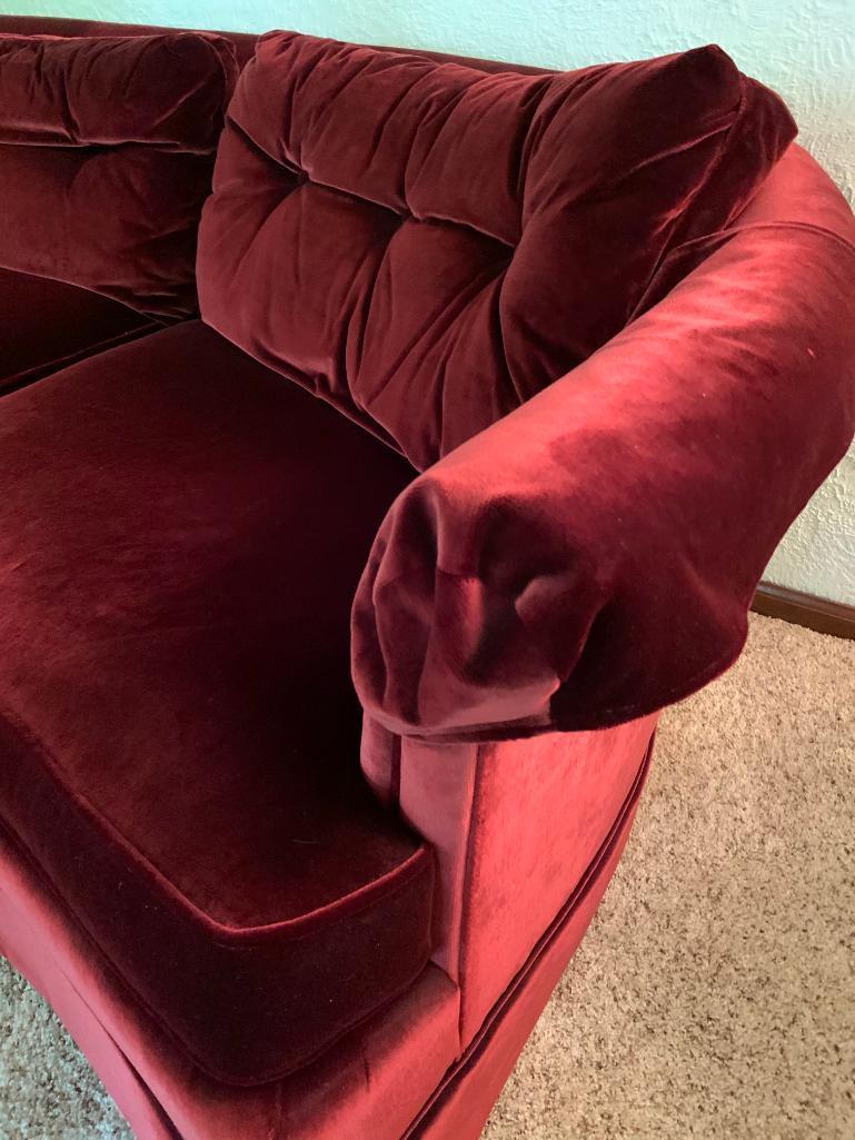 Henredon, Red, Crushed Velvet Sofa