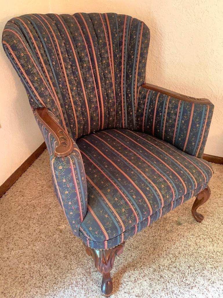 Vintage, Wingback Chair with Carved Arms and Legs