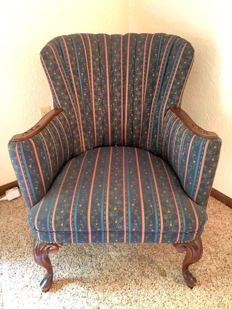 Vintage, Wingback Chair with Carved Arms and Legs