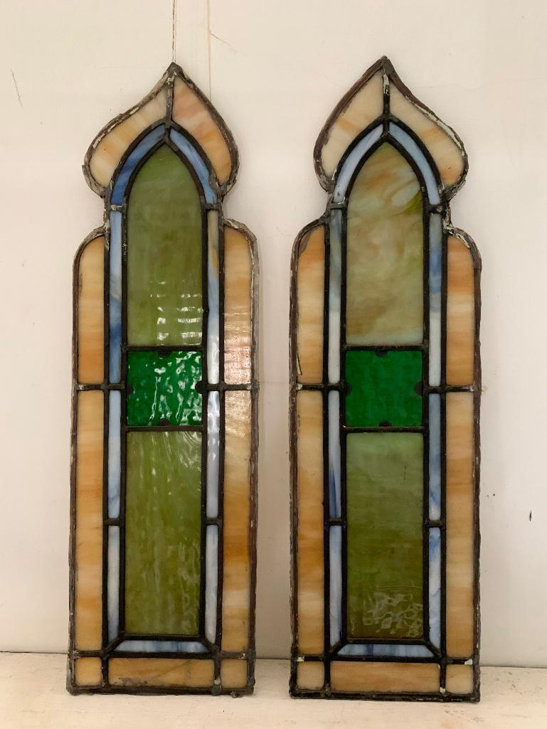 Pair of Candle Style Stained Glass Windows