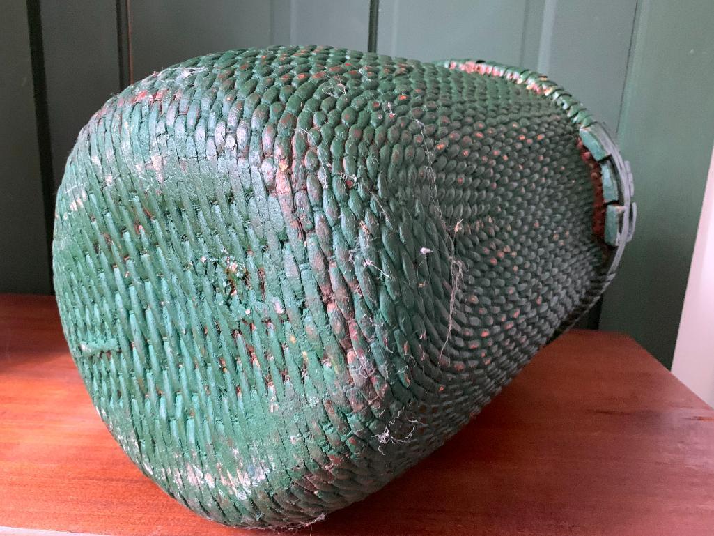 Vintage, Painted Green Basket with Interesting Handle