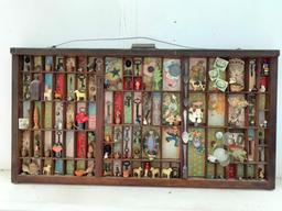 Hamilton, Typesetter Drawer with Large Selection of Miniatures Glued into it, 32" x 17"