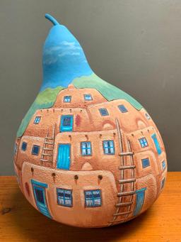 Cool, Southwest Style Gourd Painted by Andrea Parrott that is in Two Pieces