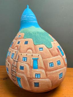 Cool, Southwest Style Gourd Painted by Andrea Parrott that is in Two Pieces