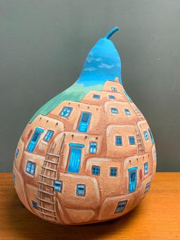 Cool, Southwest Style Gourd Painted by Andrea Parrott that is in Two Pieces