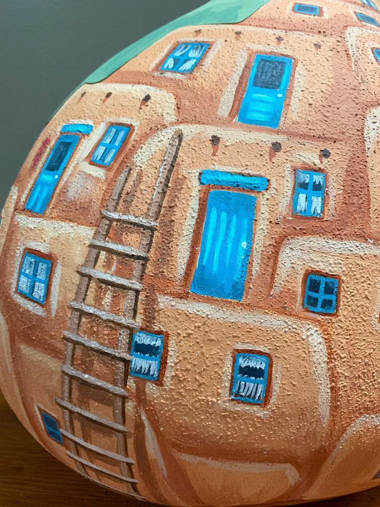 Cool, Southwest Style Gourd Painted by Andrea Parrott that is in Two Pieces