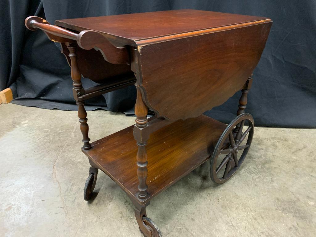 Vintage Mahogany Drop Leaf Tea Cart