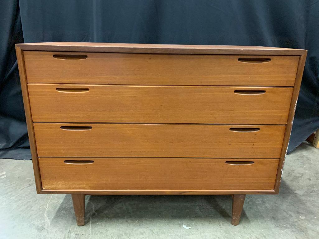 Mid Century Modern, Teak, Chest of Drawers with Vanity/Desk Top Drawer Marked "Furniture Makers