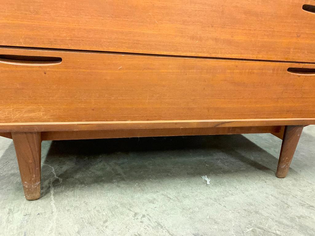 Mid Century Modern, Teak, Chest of Drawers with Vanity/Desk Top Drawer Marked "Furniture Makers