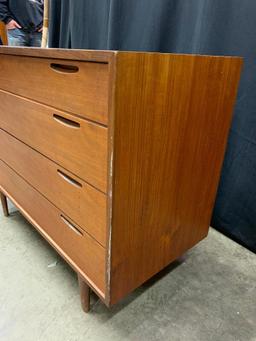 Mid Century Modern, Teak, Chest of Drawers with Vanity/Desk Top Drawer Marked "Furniture Makers