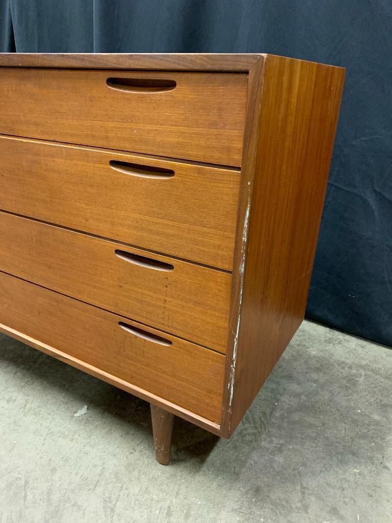 Mid Century Modern, Teak, Chest of Drawers with Vanity/Desk Top Drawer Marked "Furniture Makers